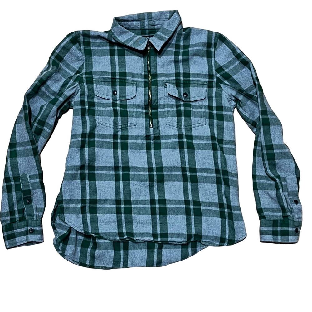 Madewell Flannel Zip Front Popover Shirt Womens Medium Green Gray Washburn Plaid